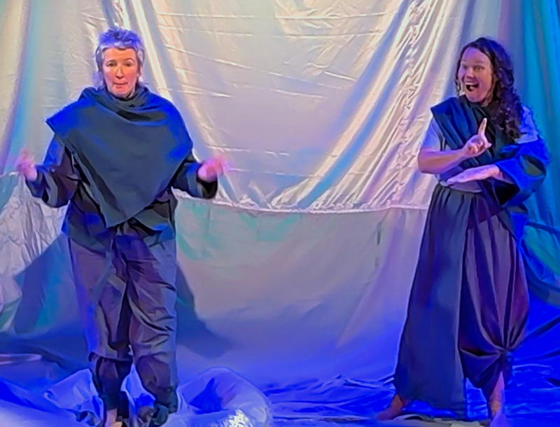 Jo Randerson and Pollyanna Fergusson performing on stage